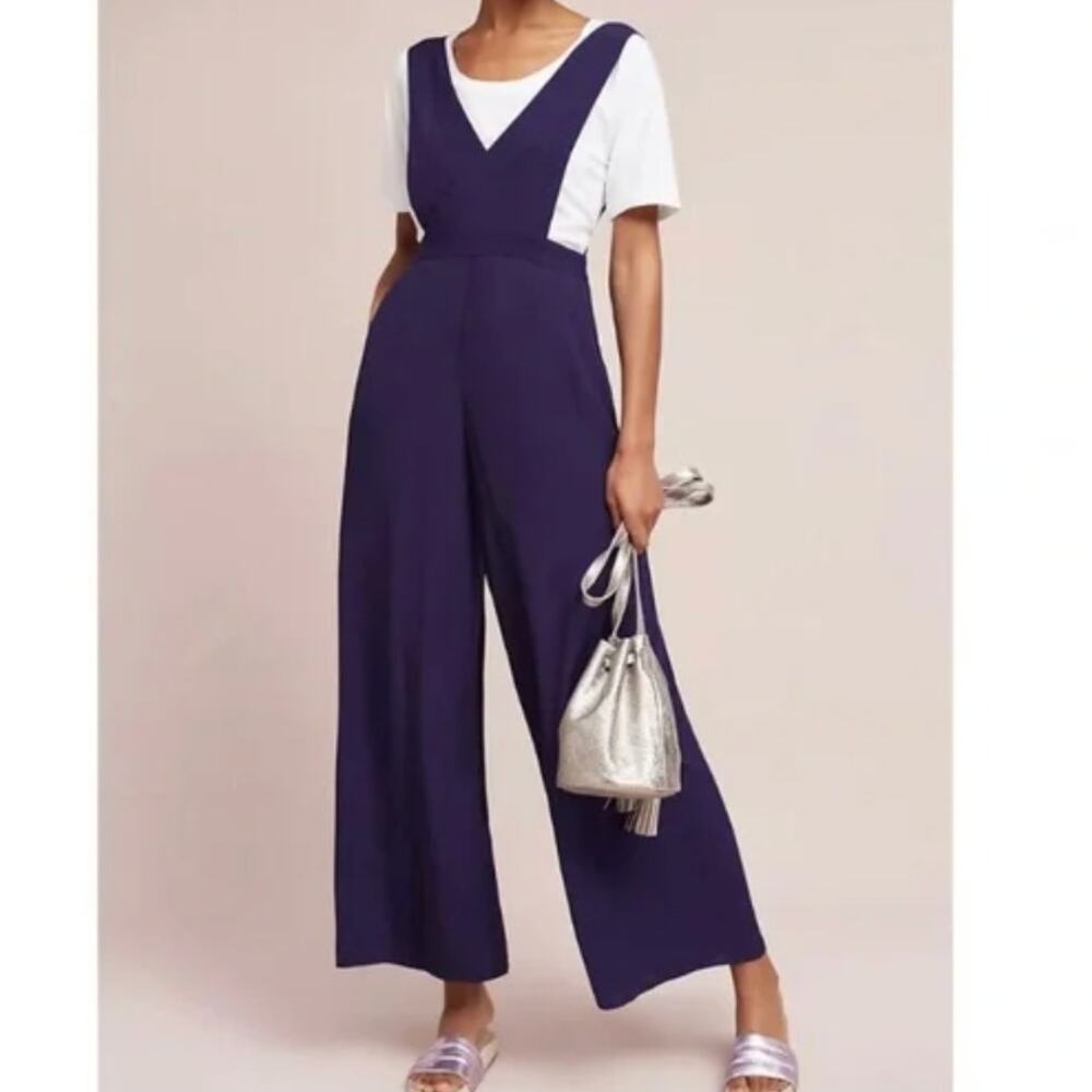 Anthropologie Maeve Wide Leg Overalls Jumpsuit - Sz 8